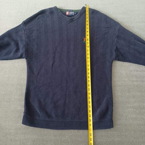 VTG Chaps Ralph Lauren Sweater Mens L Blue Heavy Knit Hand Framed 90s Fisherman - Picture 7 of 9